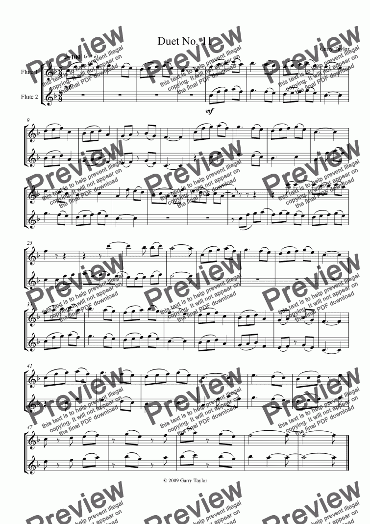 page one of Duet No. 11 for Flutes