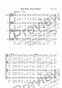 page one of Carol: Hail Mary, Holy Mother  (SATB unacc.)