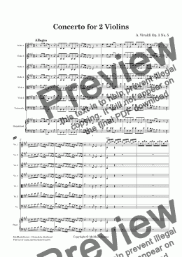 page one of Vivaldi Concerto for 2 Violins in A major Op.3 No.5