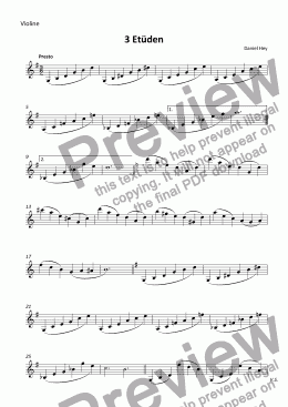 page one of 3 Etudes for violin