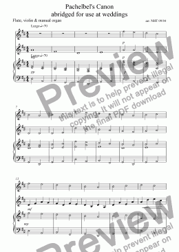 page one of Abridged Pachelbel's Canon; flute,violin & organ