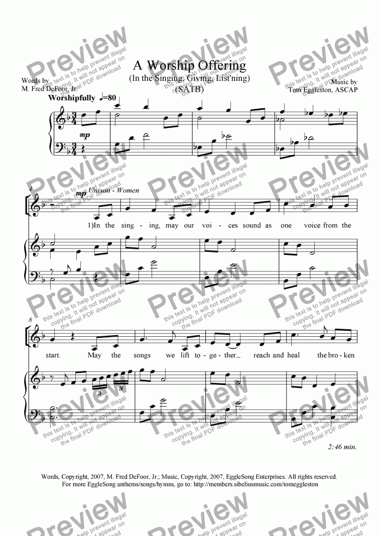 page one of A Worship Offering (SATB)