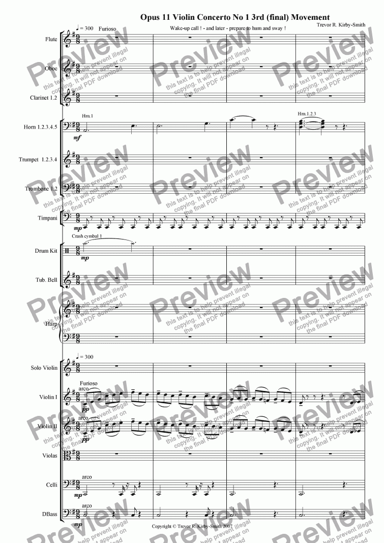 page one of Opus 11 Violin Concerto No 1 3rd (final) Movement