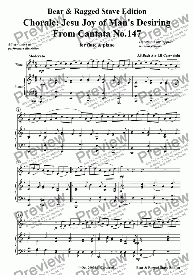 Chorale Jesu Joy Of Man S Desiring For Flute Piano Sheet Music
