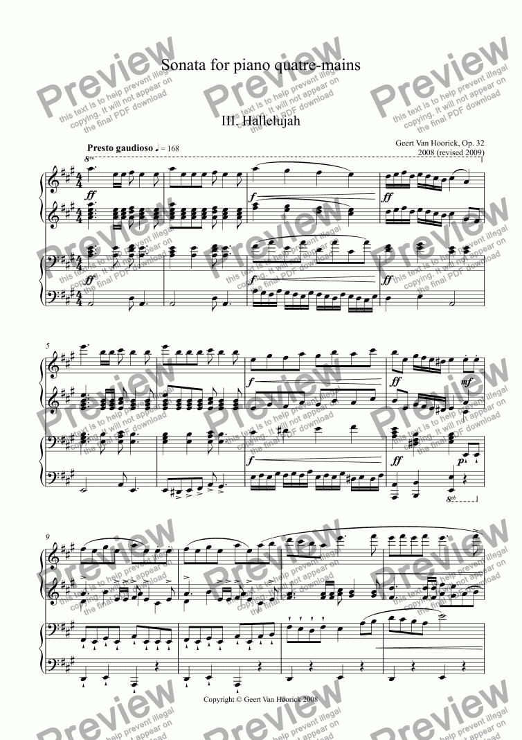 page one of Sonata for piano quatre-mains - III Hallelujah