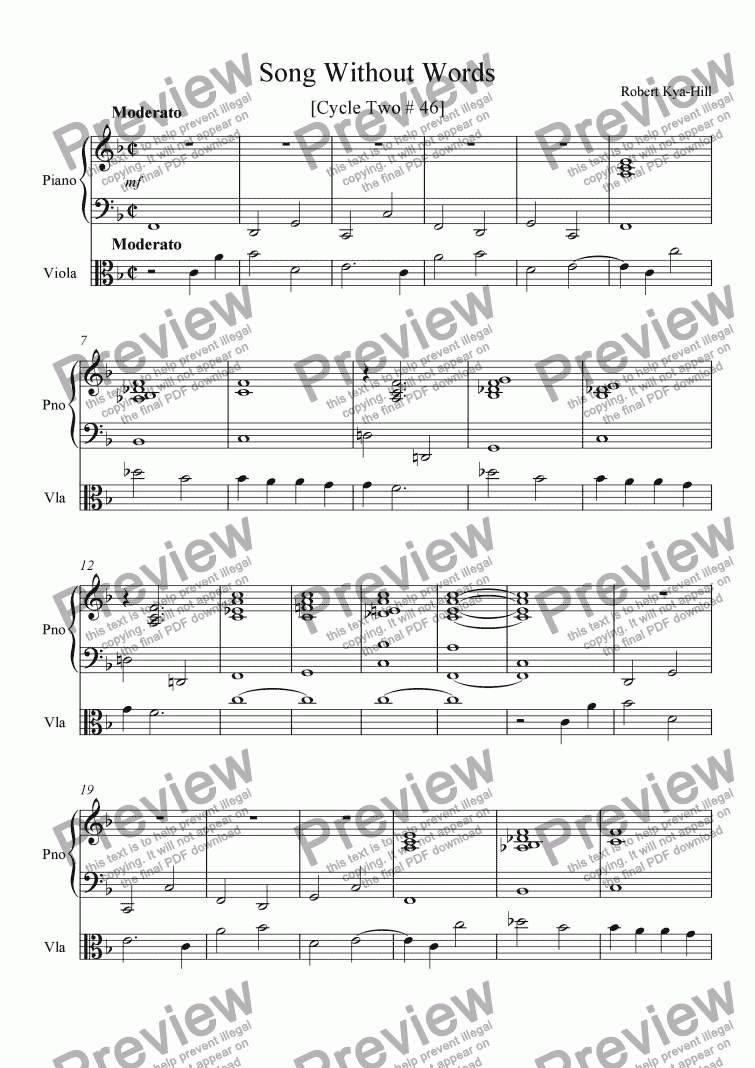 page one of Song Without Words [Cycle Two # 46] [Piano, Viola]