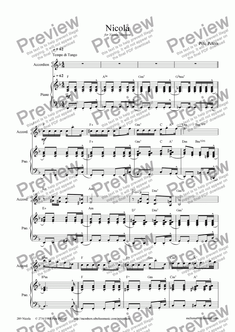 page one of Nicola (Tango) Accordion version