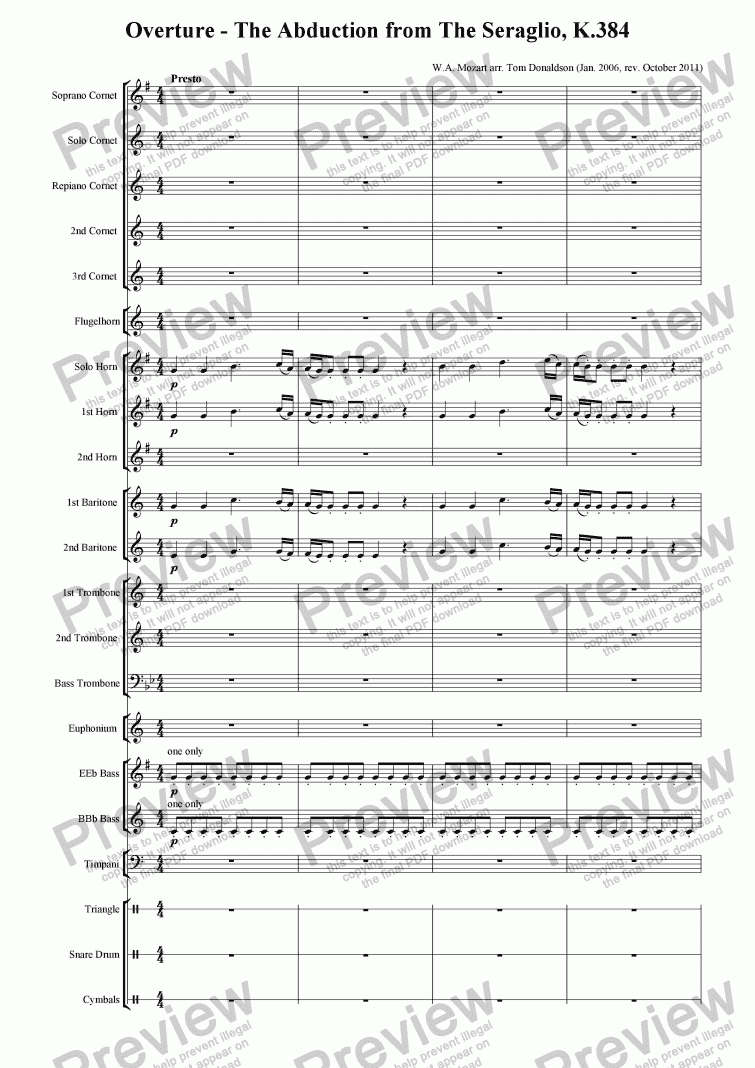 page one of BRASS BAND - Overture to ’The Abduction From The Seraglio’
