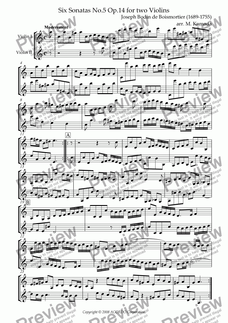 page one of Sonata (Duet) for Two Violins Op.14-5