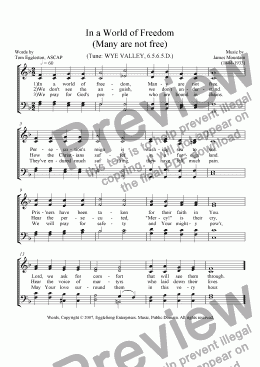 page one of In a World of Freedom (Many are not free), Hymn
