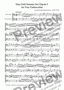 page one of Nine Petit Sonatas No.3 Op.66-3 for Two Violoncellos