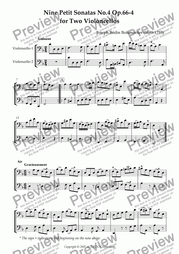 page one of Nine Petit Sonatas No.4 Op.66-4 for Two Violoncellos