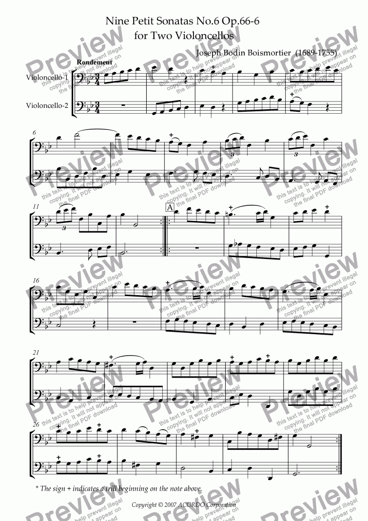 page one of Nine Petit Sonatas No.6 Op.66-6 for Two Violoncellos