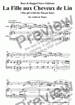 page one of The Girl with the Flaxen Hair for Violin and piano
