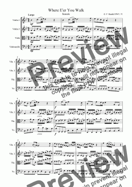 page one of Handel Where E'er You Walk for String Quartet