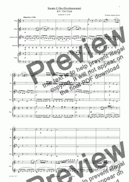 page one of Mozart - Sonate C-Dur (Kirchensonate) KV 336d for piano & wind quartet