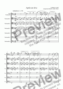 page one of ’Après un rêve’ for solo cello and cello ensemble
