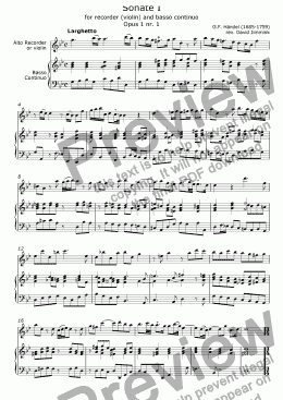 page one of Sonate I for recorder/violin and B.C. (opus 1 nr. 1)