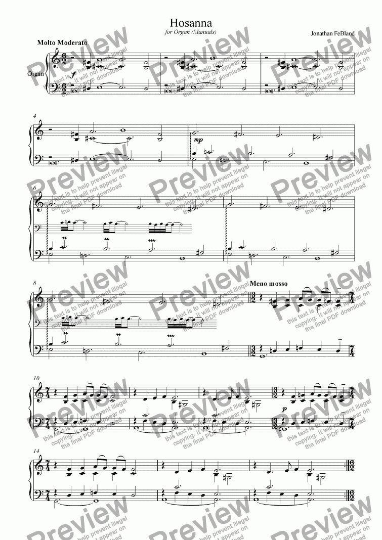 page one of Hosanna for Organ (Manuals)
