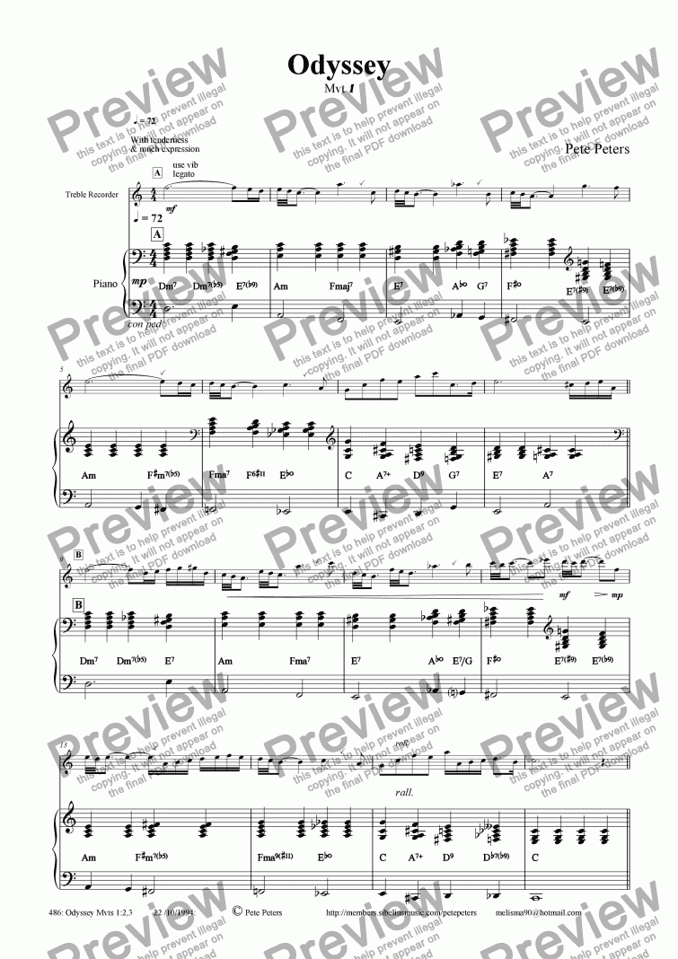 page one of Odyssey [solo inst + Piano]