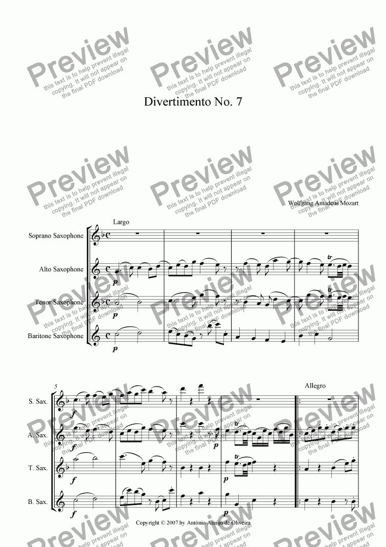 page one of Divertimento No.7 in D major, K.205