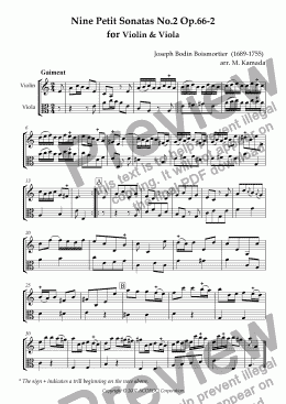 page one of Nine Petit Sonatas No.2 Op.66-2 for Violin & Viola