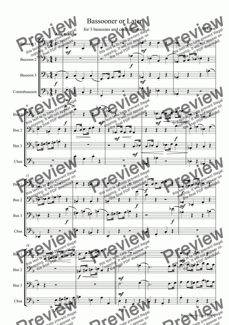page one of Bassooner or Later (3 bassoons and contra)