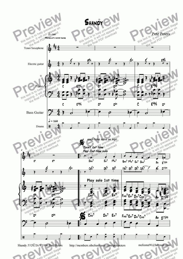 page one of Shandy[Jazz 5tet]
