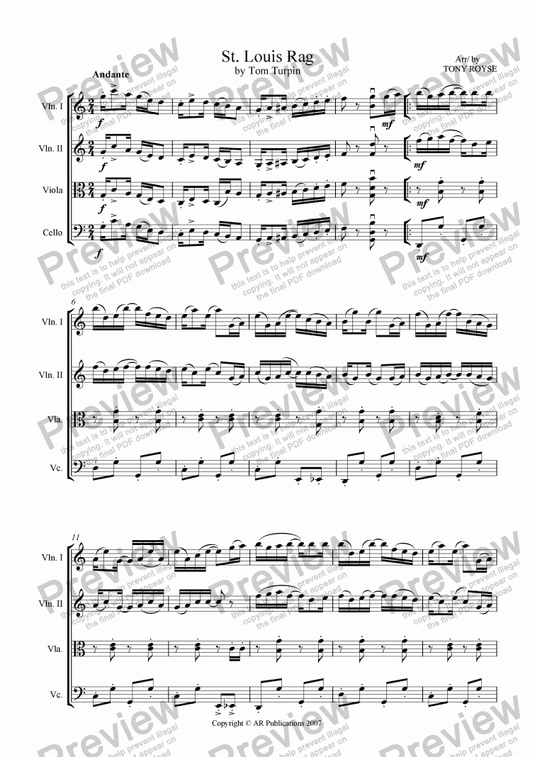 St. Louis Rag - String Quartet - Download Sheet Music PDF file