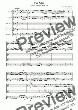 page one of Two  Arias for Oboes, Horns & Bassoon
