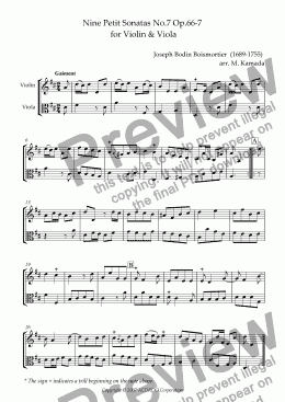 page one of Nine Petit Sonatas No.7 Op.66-7 for Violin & Viola