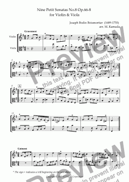 page one of Nine Petit Sonatas No.8 Op.66-8 for Violin & Viola