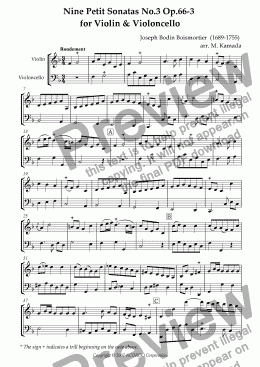 page one of Nine Petit Sonatas No.3 Op.66-3 for Violin & Violoncello