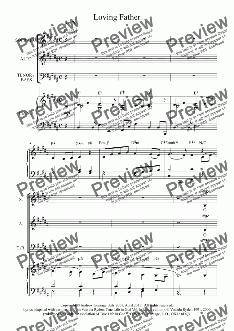 page one of Loving Father (3-part choir)
