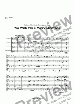 page one of We Wish You A Merry Christmas arr for Clarinet Quartet