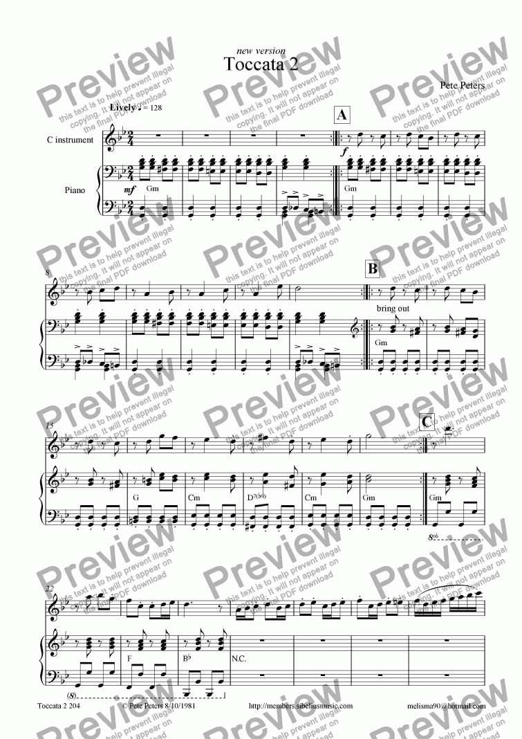 page one of Toccata 2 [inst + piano] New Version