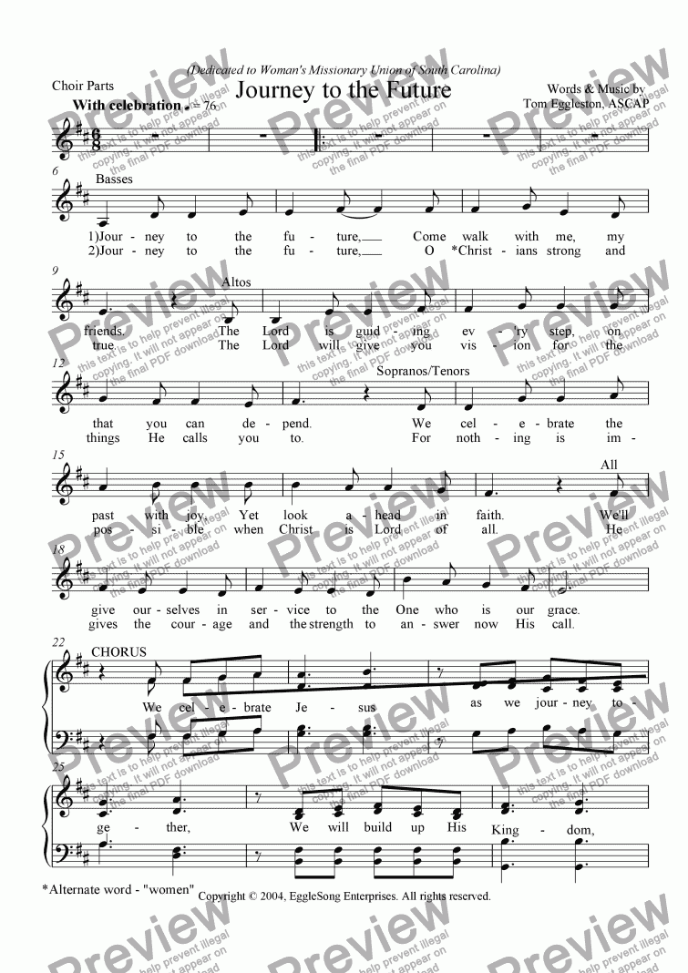 page one of Journey to the Future - SATB Choir Parts