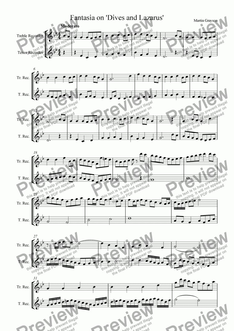 page one of Variations on 'Dives and Lazarus'