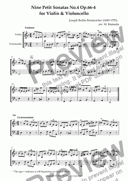 page one of Nine Petit Sonatas No.4 Op.66-4 for Violin & Violoncello