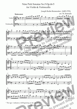page one of Nine Petit Sonatas No.5 Op.66-5 for Violin & Violoncello