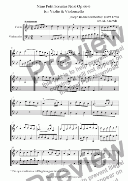 page one of Nine Petit Sonatas No.6 Op.66-6 for Violin & Violoncello