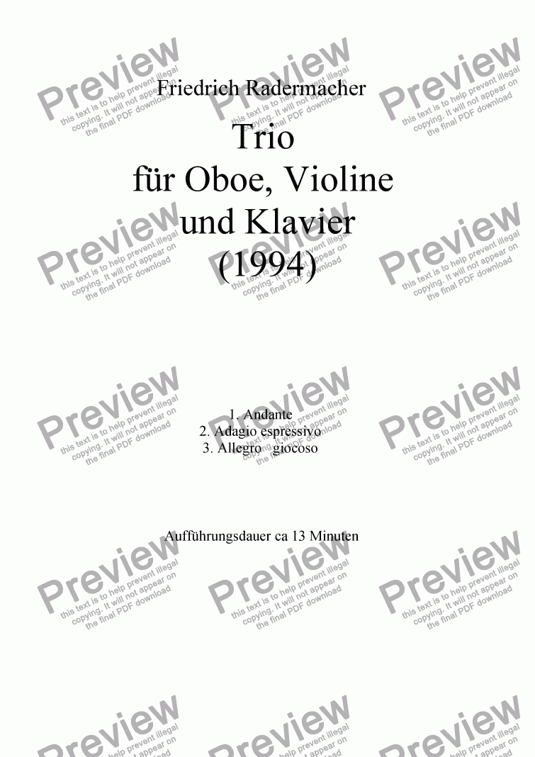 page one of Trio f�r Oboe, Violine und Klavier
