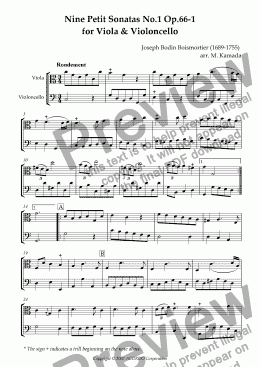 page one of Nine Petit Sonatas No.1 Op.66-1 for Viola & Violoncello