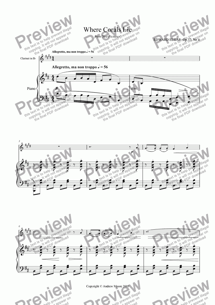 page one of ’Where Corals Lie’ for Clarinet & piano