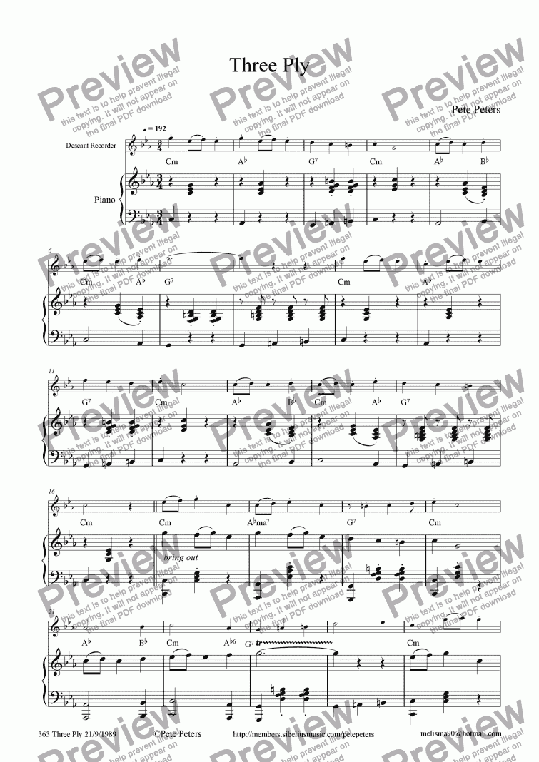 page one of Three Ply [Solo inst + Piano]