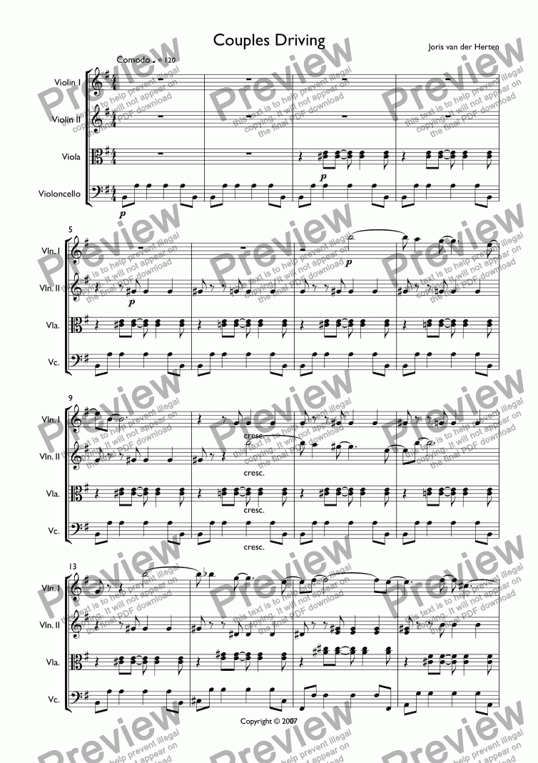 page one of Couples Driving (juvenilia, string quartet)