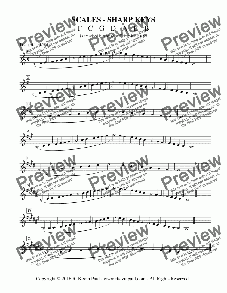 page one of Scale Sheet - Sharp Keys - Advanced Range (Trumpet)