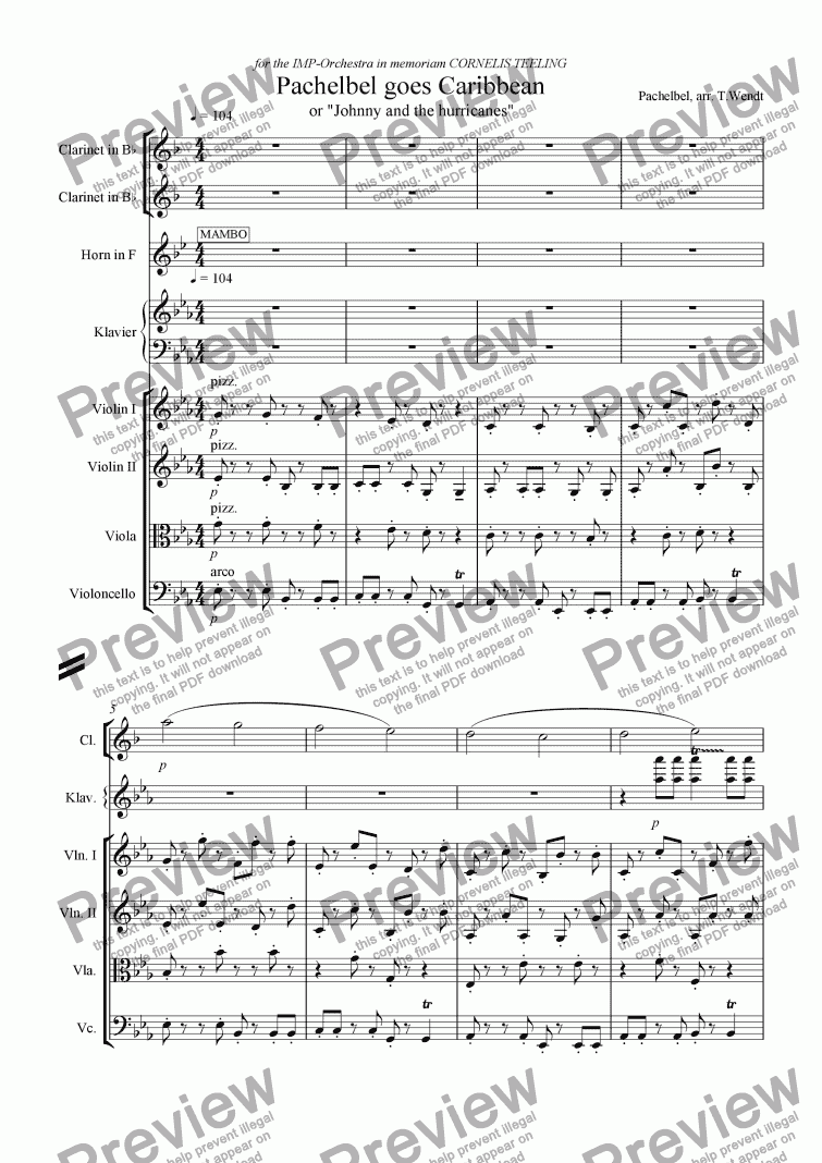 page one of Pachelbel goes Caribbean