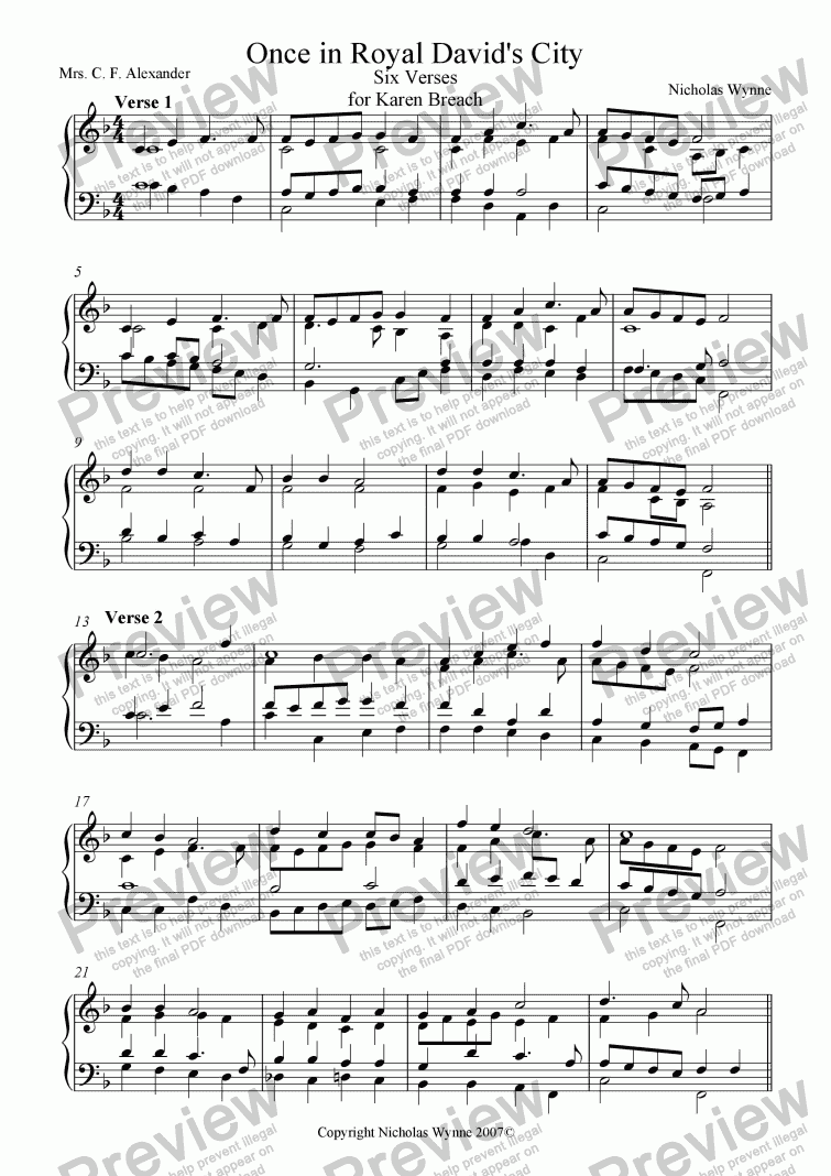 page one of Once in Royal David’s City for keyboard