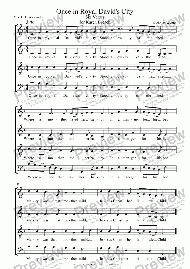 page one of Once in Royal David’s City for SATB
